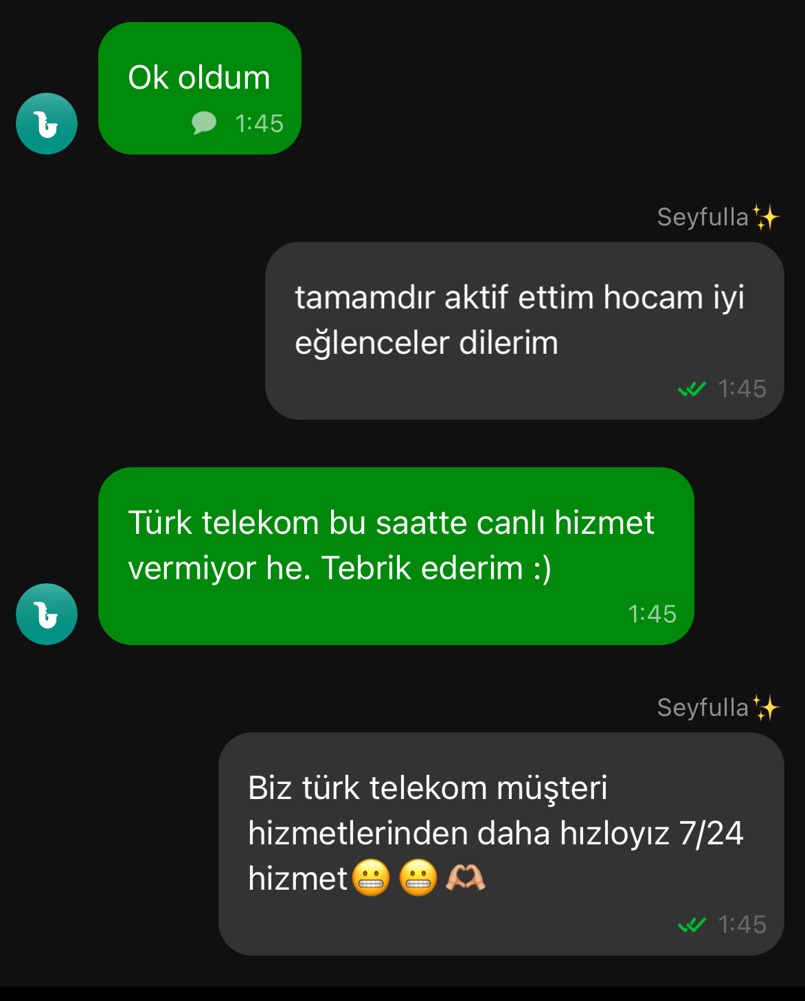 Gecenin köründe anlık destek